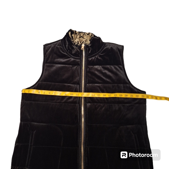 NWT Chico’s Size 2 Black Velvet to Gold Jacquard REVERSIBLE Quilted Vest( LG/12) - Picture 8 of 11